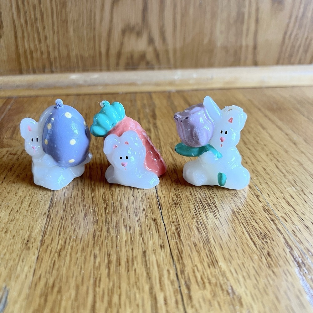 Lot Of 3 Easter Wax Candles Russ‎ Berries Bunny Egg Carrots Rose Vintage